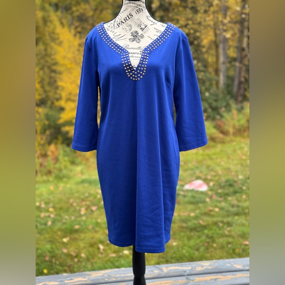 Ronni Nicole Royal Blue Studded Long Sleeve Dress